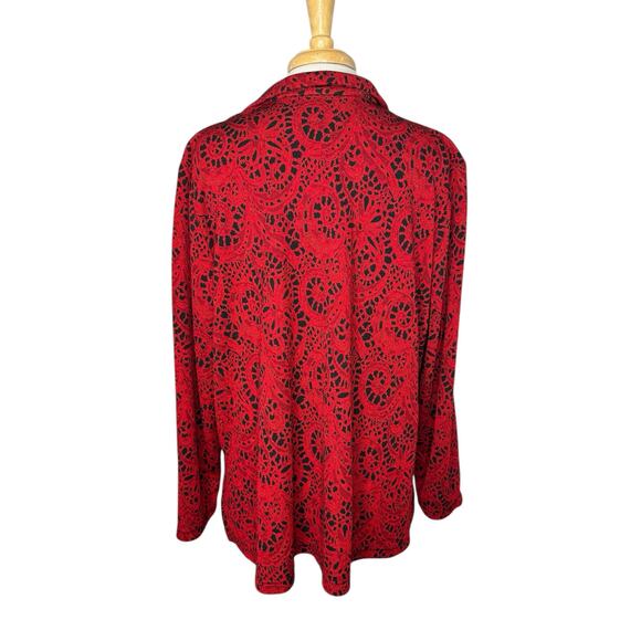 COLDWATER CREEK Vibrant Red Paisley Button Up Blouse Size 1X Womens Made in USA - Picture 3 of 9